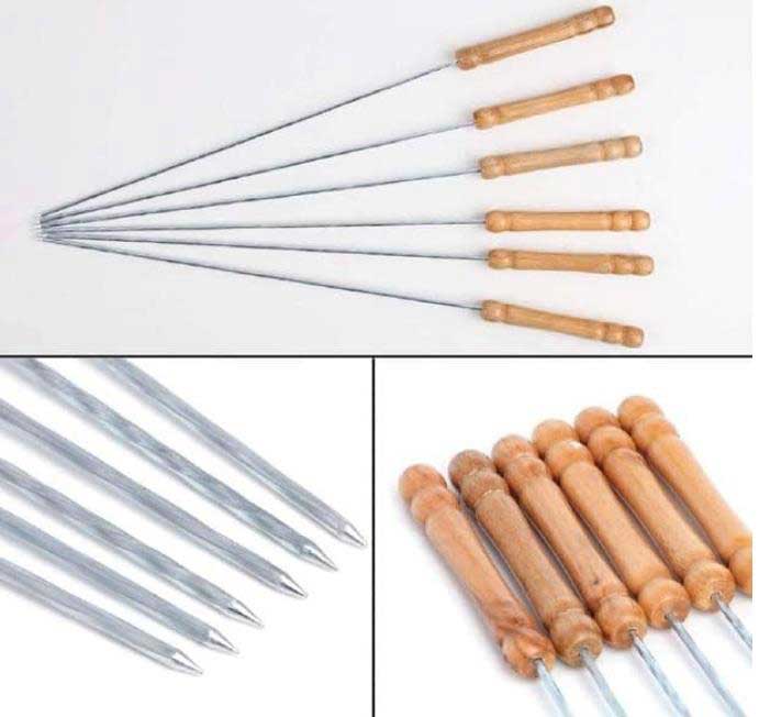 10 PCS Reusable BBQ Sticks Skewers with Wood Handle 